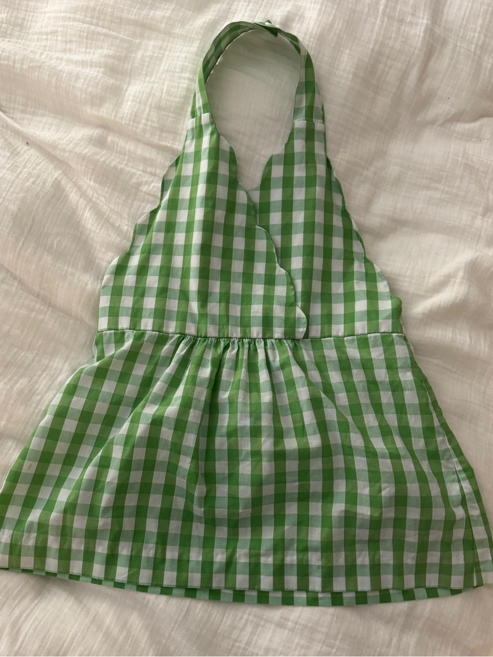 Green and white gingham backless halter top